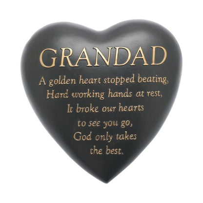 Graveside Grey Heart Plaque - Grandad 8cm x 17cm x 16.5cm