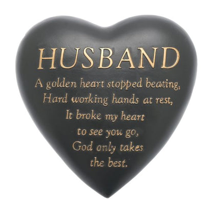 Graveside Grey Heart Plaque - Husband 8cm x 17cm x 16.5cm