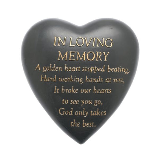 Graveside Grey Heart Plaque - In Loving Memory 8cm x 17cm x 16.5cm
