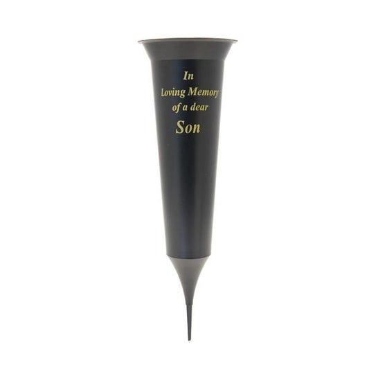 'In Loving Memory of a dear Son' spiked grave vase