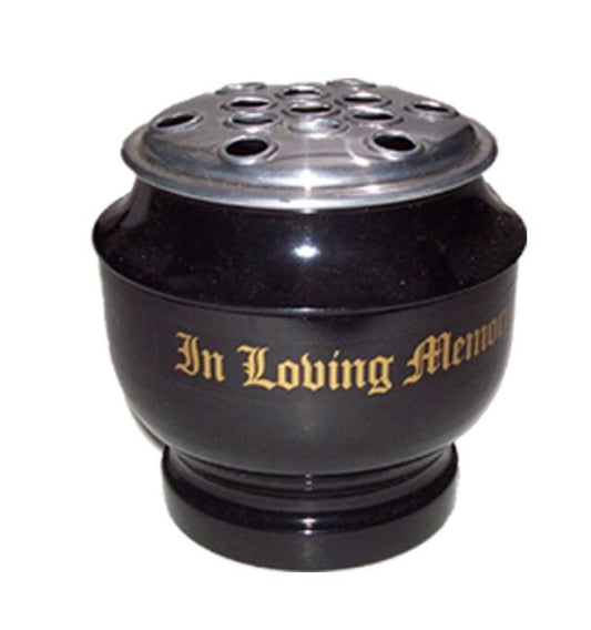 Medium Black Grave Vase - 'In Loving memory'  18cm high